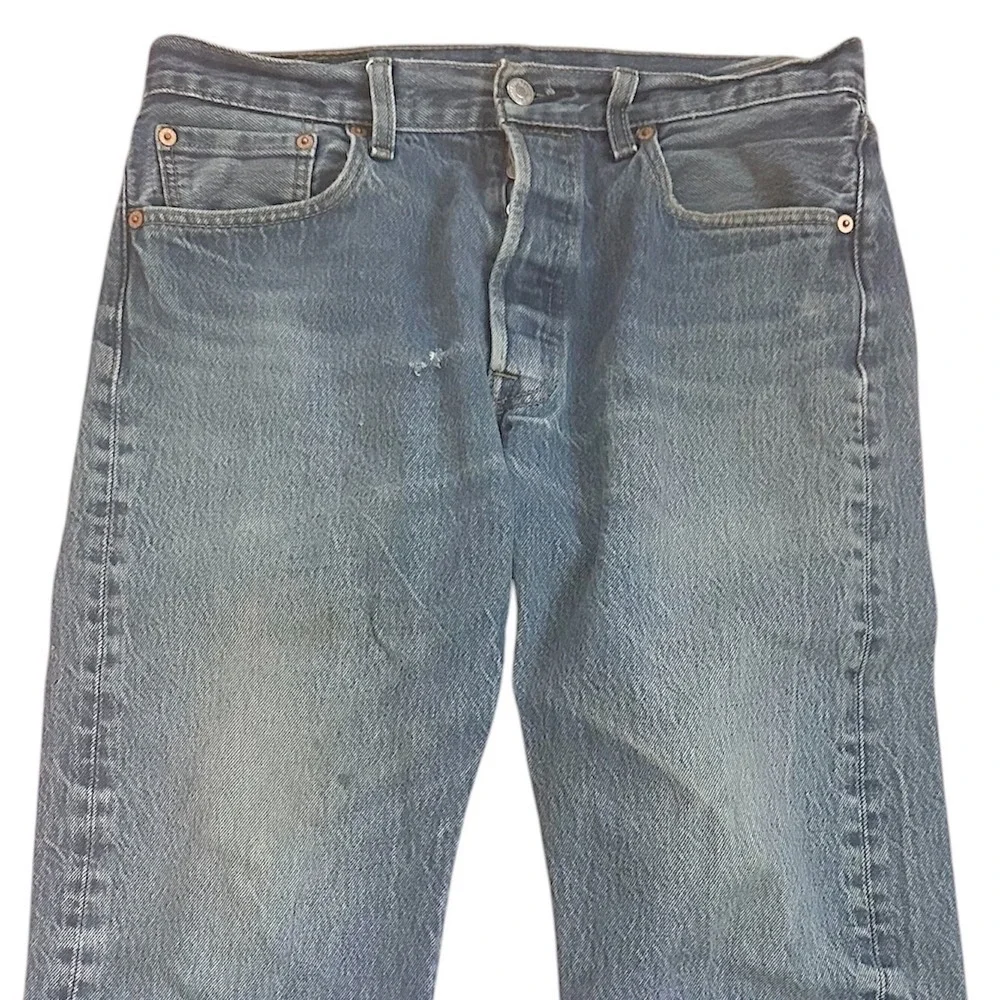 Levi's 501 Original Fit Mens 33x30 Blue Medium Wash Distressed Straight Jeans